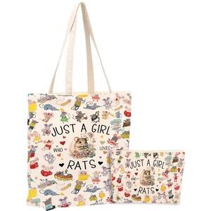 Just A Girl Who Loves Rats, Canvas Reusable Tote Bag And Small Accessory Bag